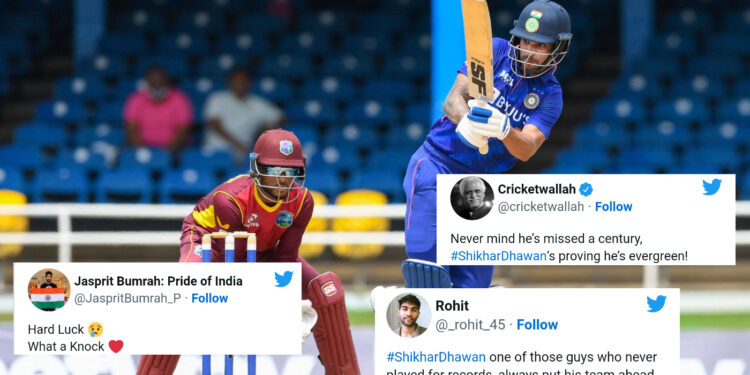 वेस्टइंडीज के खिलाफ कप्तान शिखर धवन के 97 रनों को लेकर ट्विटर पर आई प्रतिक्रियाओं की बाढ़