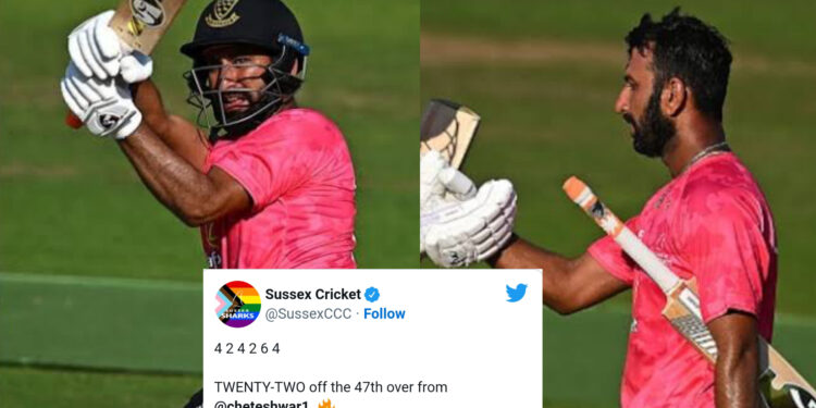 चेतेश्वर पुजारा ने इंग्लैंड में खेलते हुए एक ओवर में जड़े 22 रन, 73 गेंदो पर ठोका शतक