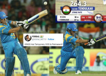 3 छक्के, 3 चौके : पहली 14 गेंदो में सचिन ने ठोके 37 रन, ट्वीटर पर आई प्रतिक्रियाओं की सुनामी