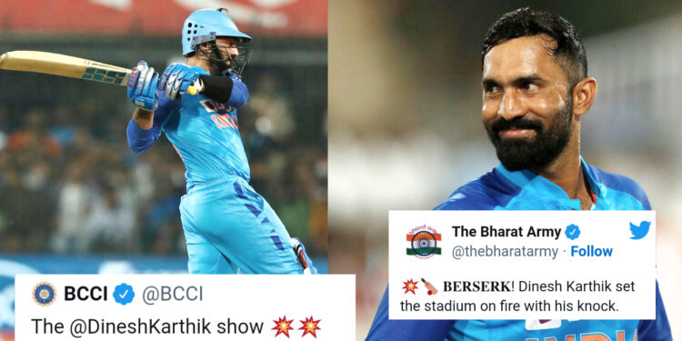 दूसरे ओवर में बल्लेबाजी करने आये दिनेश कार्तिक ने मारे 21 गेंदो में 46 रन, ट्विटर पर फैंस ने दी जबरदस्त प्रतिक्रिया